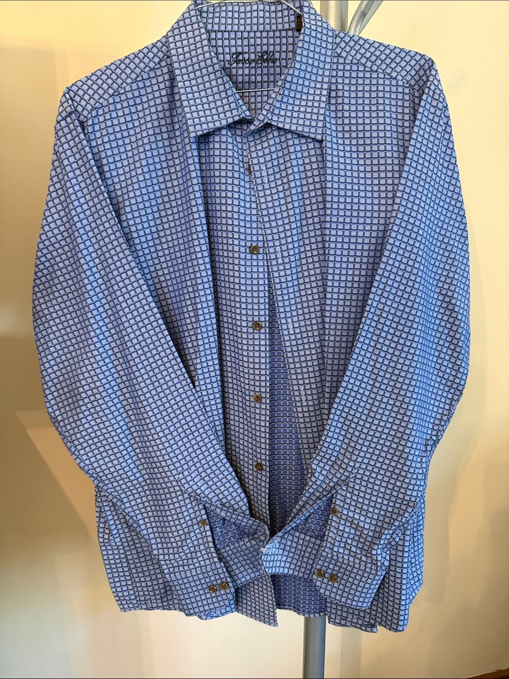 Tasso Elba Blue Micro-Check Dress Shirt